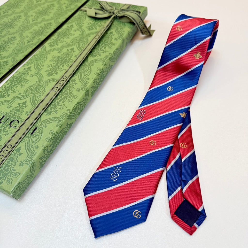 Gucci Style Men's Equestrian Stripe Silk Tie
