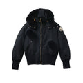 Moose Knuckles Black Hooded Bomber Jacket with Pom-Pom Trim