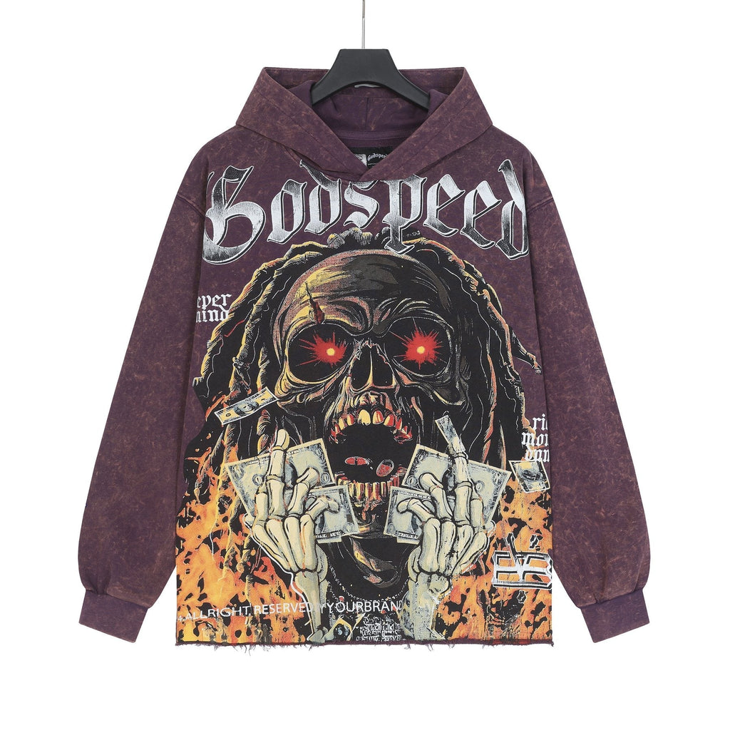 Godspeed Skull Graphic Acid Wash Hoodie