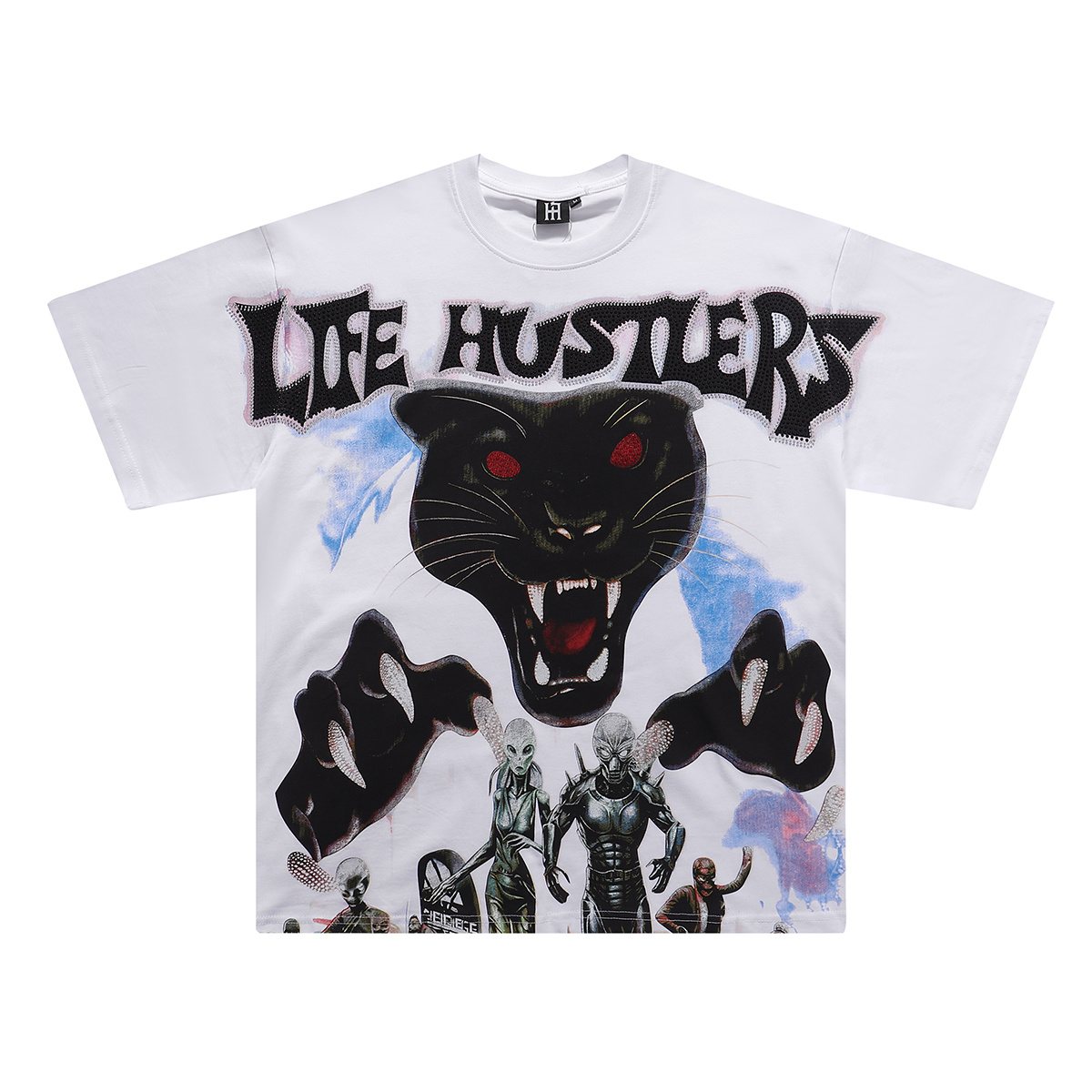 Life Hustlere Rhinestone Panther Graphic T-Shirt