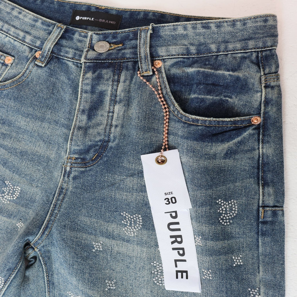 PURPLE Rhinestone Raw-Hem Denim Shorts