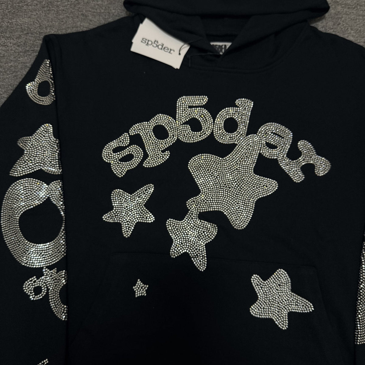 Sp5der Rhinestone-Style Star Graphic Hoodie
