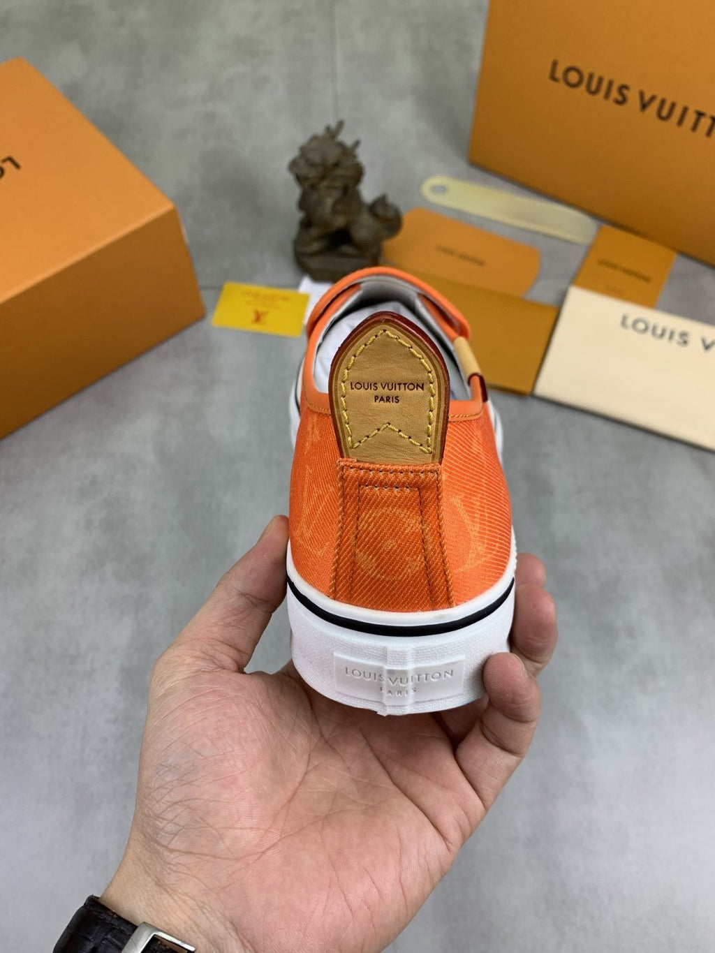 Louis Vuitton Orange Patterned Slip-On Shoes