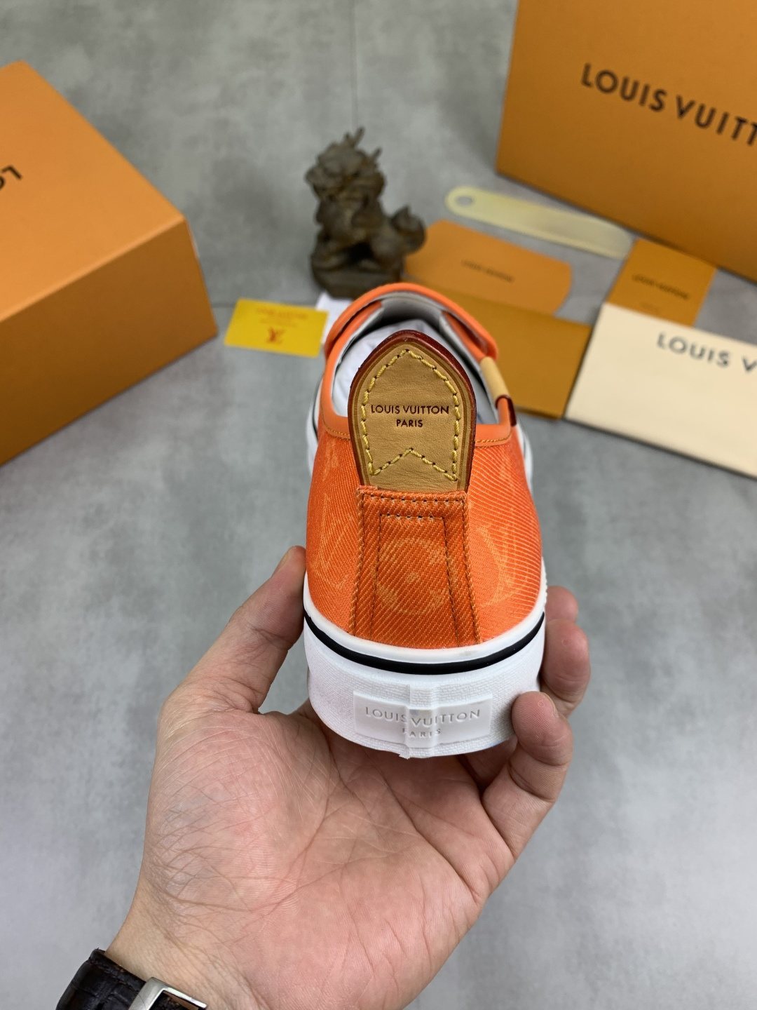 Louis Vuitton Orange Patterned Slip-On Shoes