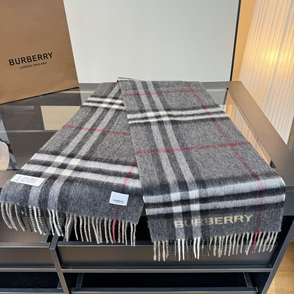 Burberry Charcoal Gray and Beige Plaid Scarf